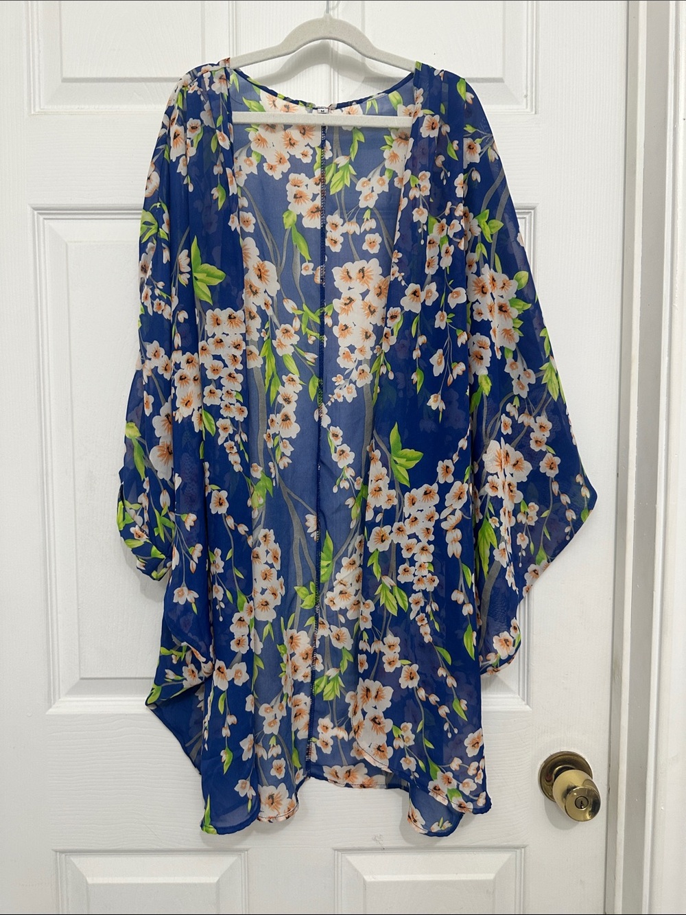 Blue Floral Sheer Kimono Cover-Up length 33”
